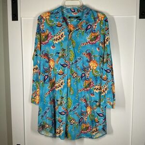 Lauren by Ralph Lauren Womens‎ Cotton Print Henley Nightgown Blue Floral M